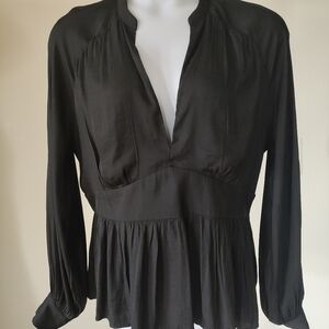 Banana Republican Woman's Peplum Blouse Top Black Long Sleeve Size Tall XL